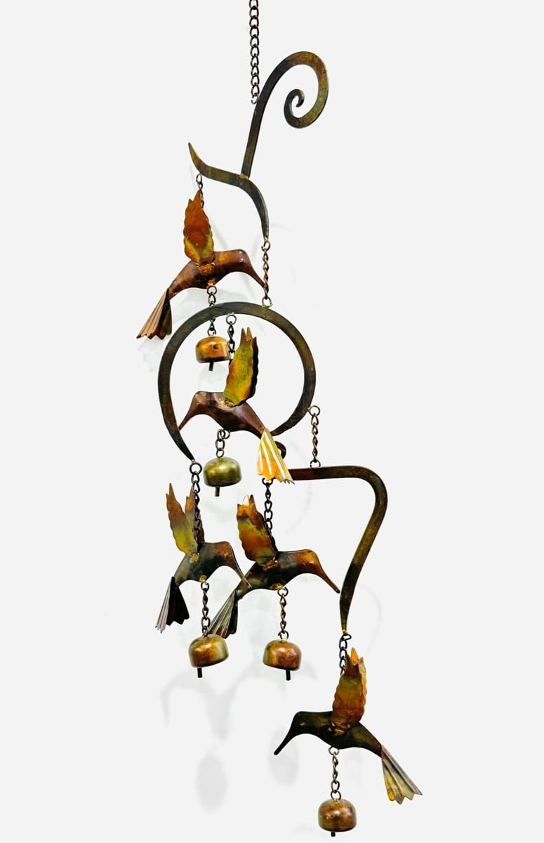 Carillon éolien en forme de colibri - Cadeau idéal pour le jardinage - Cadeau pour maman - Cadeau idéal à suspendre - Fait main - Métal