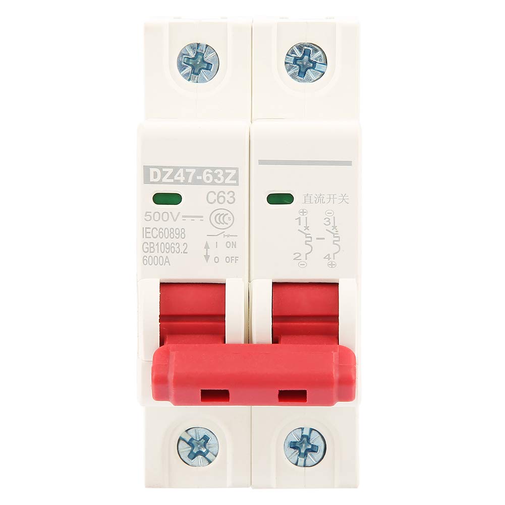 Wyłącznik Fotowoltaiczny 2P DC 500V 63A, Wyłącznik Automatyczny MCB DZ47-63Z-2P do Energii Słonecznej