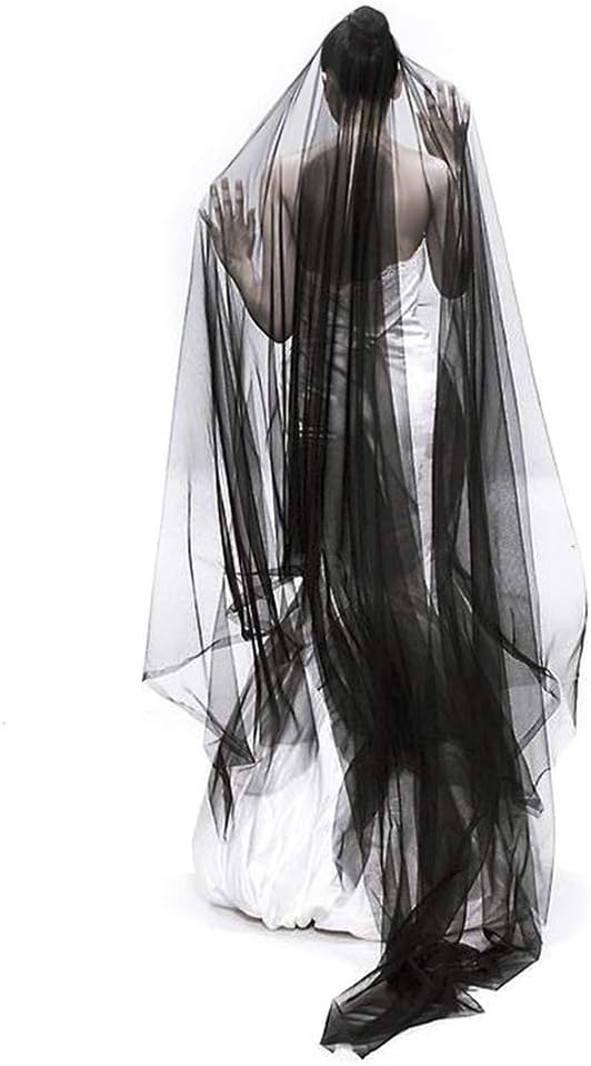 Super Long 5 Mitters Veil 1 Tier Black Tulle Cut Edge Wedding Bridal Veil Cathedral Veil Photography Halloween Costume Accessory Headpiece - Image 5