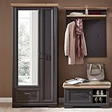 Lomadox Garderoben Komplett Set im Landhausstil in Graphit mit Artisan Eiche - Breite: 210cm