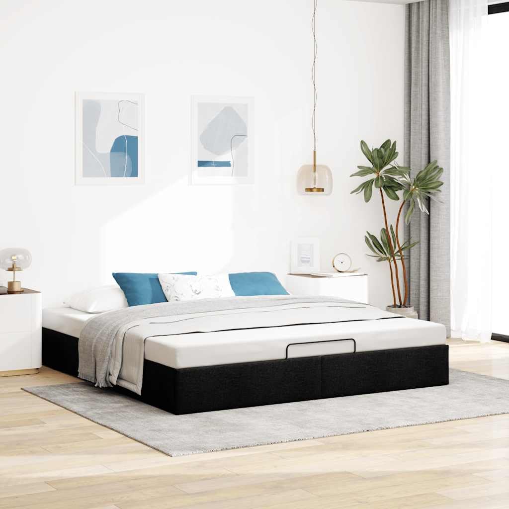 Cama Canape 160 x 200 cm, Cama Canape 160 x 200 cm, Cama Tapizada 1160 x 200 cm, con Espacio de Almacenamiento, Cama Matrimonio, Cama de Almacenamiento Negro