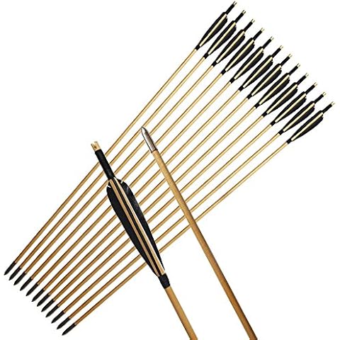 e5e10 33inch Wooden Arrows Handmade Archery Target Arrows with Field Points for Recurve Bow Longbow Hunting Practice with Turkey Feather Fletching 12PACK (Black) Cover
