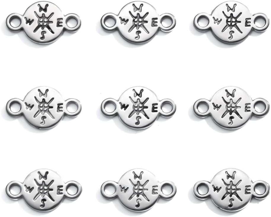 9pcs Compass Charms 16 * 9mm Bulk DIY Craft Charm Connector Antique Jewelry for Necklace Bracelet Keychain Making Ancient Silver Alloy