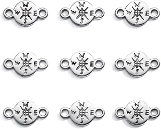 9pcs Compass Charms 16 * 9mm Bulk DIY Craft Charm Connector Antique Jewelry for Necklace Bracelet Keychain Making Ancient Silver Alloy