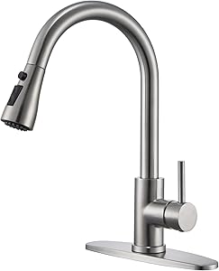 Brushed Nickel Kitchen Faucet with Pull Down Sprayer,High Arc Single Handle Classic Sink Faucet with Pull Out Sprayer,Suitable for Farmhouse Laundry Rv
