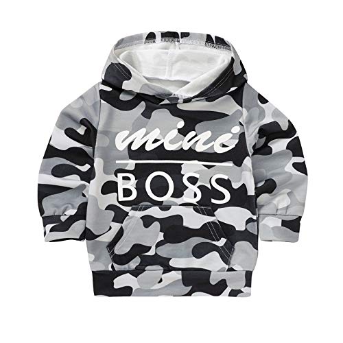 Baby Boy Girls Fall Winter Hoodie Outfits Mini Boss Sweatshirt Casual Tops Pocket 1-5T Unisex Toddler Outdoor Clothes (Camouflage # Mini Boss, 4-5 T)