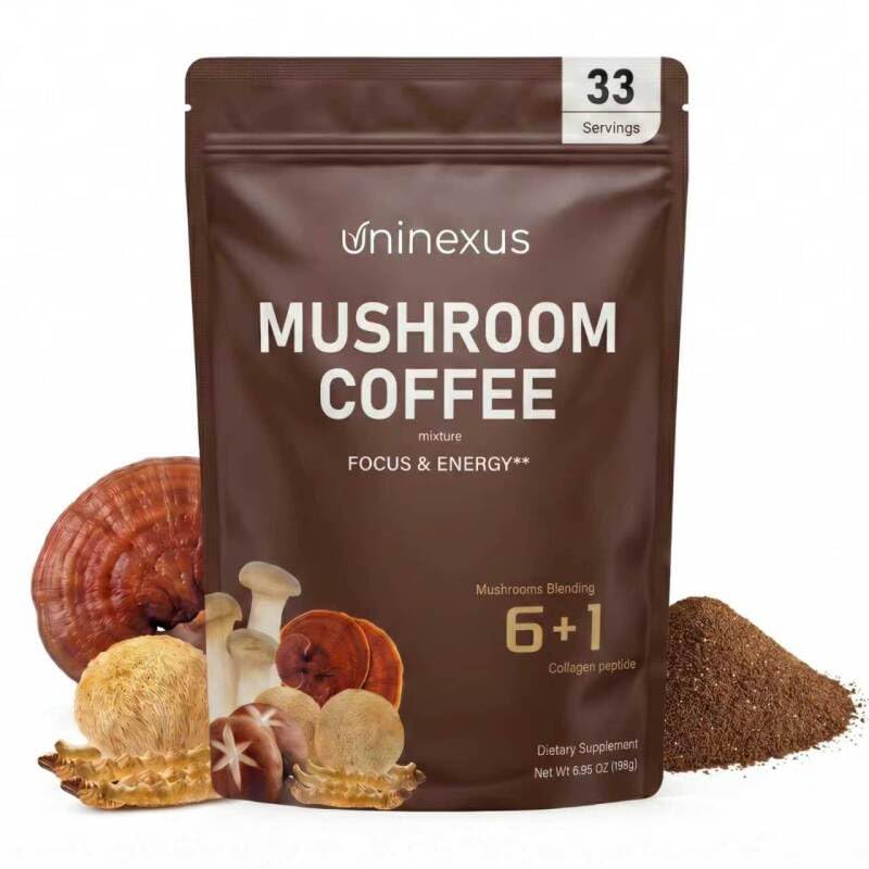 uninexus Café instantâneo com blend de cogumelos 2000mg e peptídeos de colágeno 1000mg, 33 porções