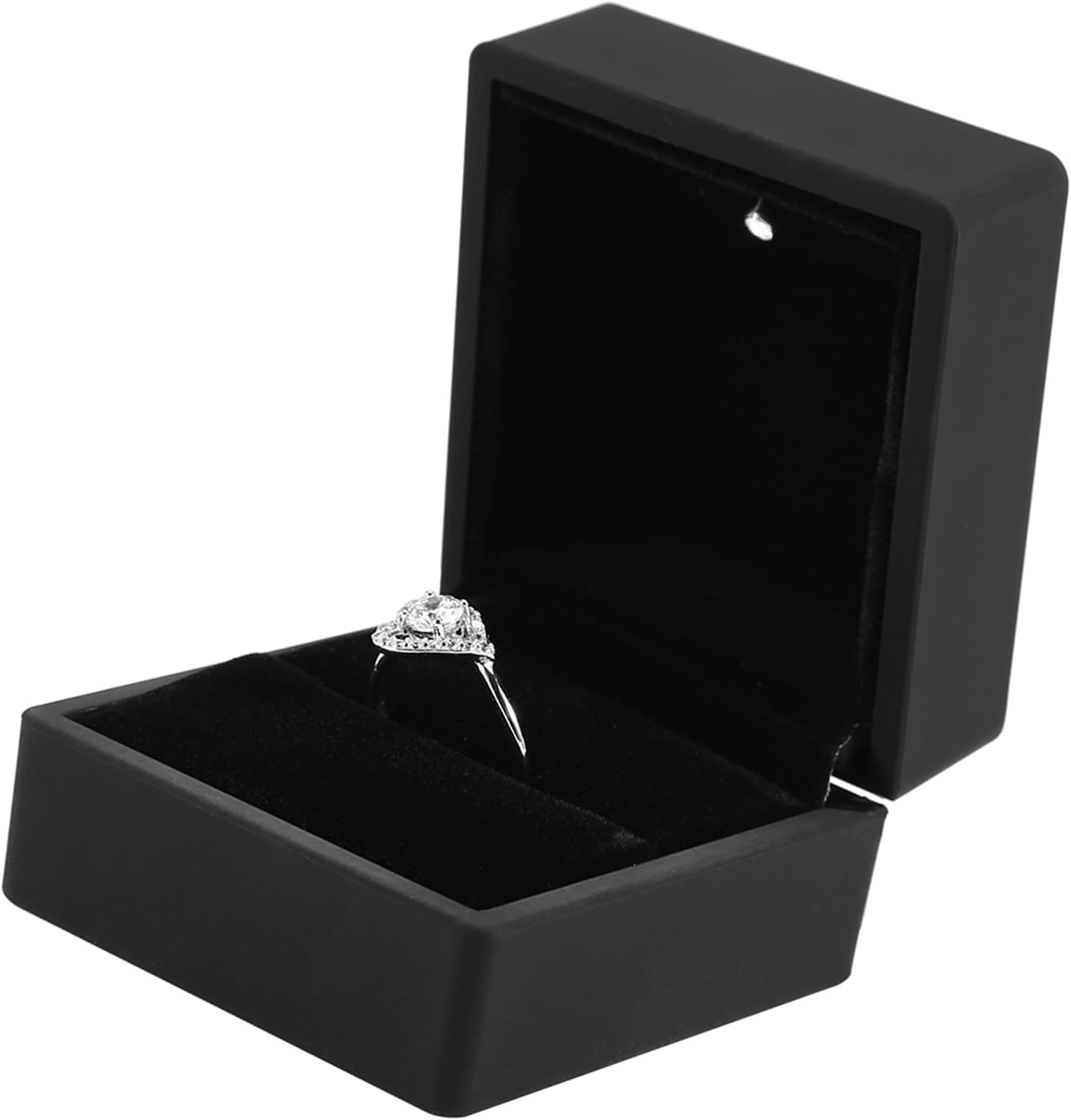Yctze Luxury LED Lighted Jewelry Display Case, RingPendantBraceletNecklace Box, for Storage and Presentation, Velvet Mahogany Finish (Ring Box)