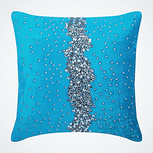 The HomeCentric Housses de Coussin decoratives 60 x 60 cm Bleu, Soie Jetez Les couvertures de Coussin, couvertures Faites Main de Coussin - Blue Diamond Girl Cover