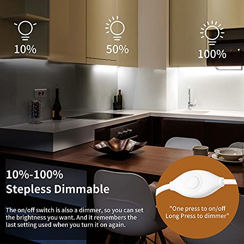 JUSJUBR Plug-in Under Cabinet Lighting, 2pcs 12 Inch Dimmable Closet Light, Cold White 6000K Linkable USB LED Light Bar, Memory Function, Under Counter Lights for Kitchen, Desk, Workspace