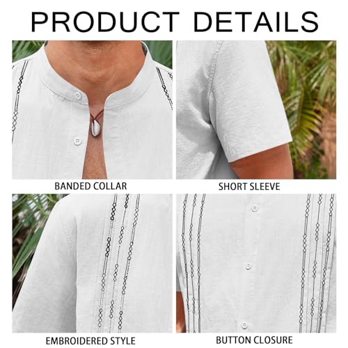 Image of Runcati Mens Short Sleeve Guayabera Shirts Linen Cotton Button Down Mexican Embroidered Cuban Wedding Shirt Summer Beach Tops