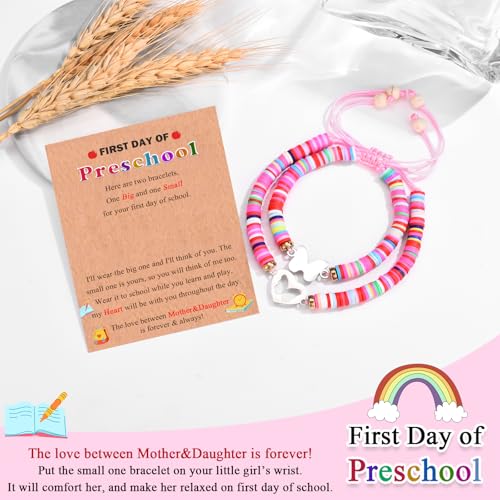 Image of Back to School /First Day of School Bracelet Gifts, First Day of Kindergarten Preschool First /Second Grade Bracelet Gifts, Set of 2 Colorful Matching Butterfly Bracelet for Mom and Daughter