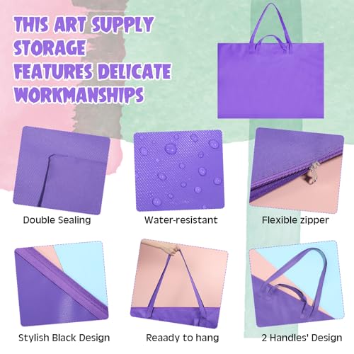 Image of Abbylike 1 Pcs 48 x 36 Inch Art Portfolio Bag Large Size Art Supply Bag with Nylon Shoulder Waterproof Poster Board Painting Drawing Sketch Storage Carry Case for Artwork Gift Supplies (Purple)