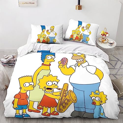 LENTLY Les Simpson Housse De Couette 3D Impression Parure De Lit Enfant Housse De Couette Et Taie d'oreiller Literie Enfant Garçon Fille Housses De Couettes Double（200x200cm）