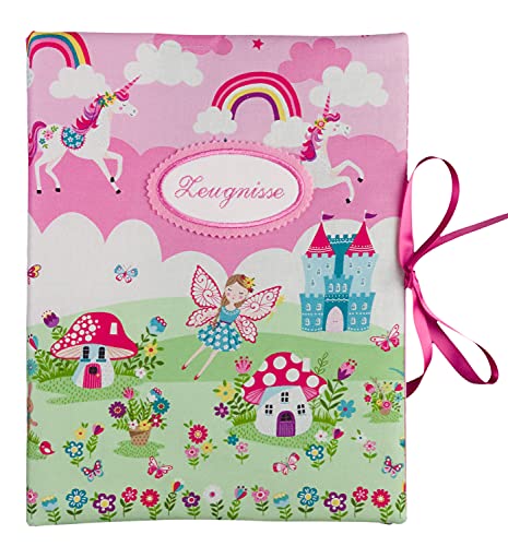 bettina bruder - Zeugnismappe DIN A4 - innen 30 Sichthüllen - Prinzessin Einhorn Regenbogen Pünktchen Punkte rosa weiß bunt