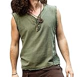 AJJAYA Hecho a mano verde para hombre neo gitano sin mangas terroso top camisa tanque tribal selva, verde, S-M