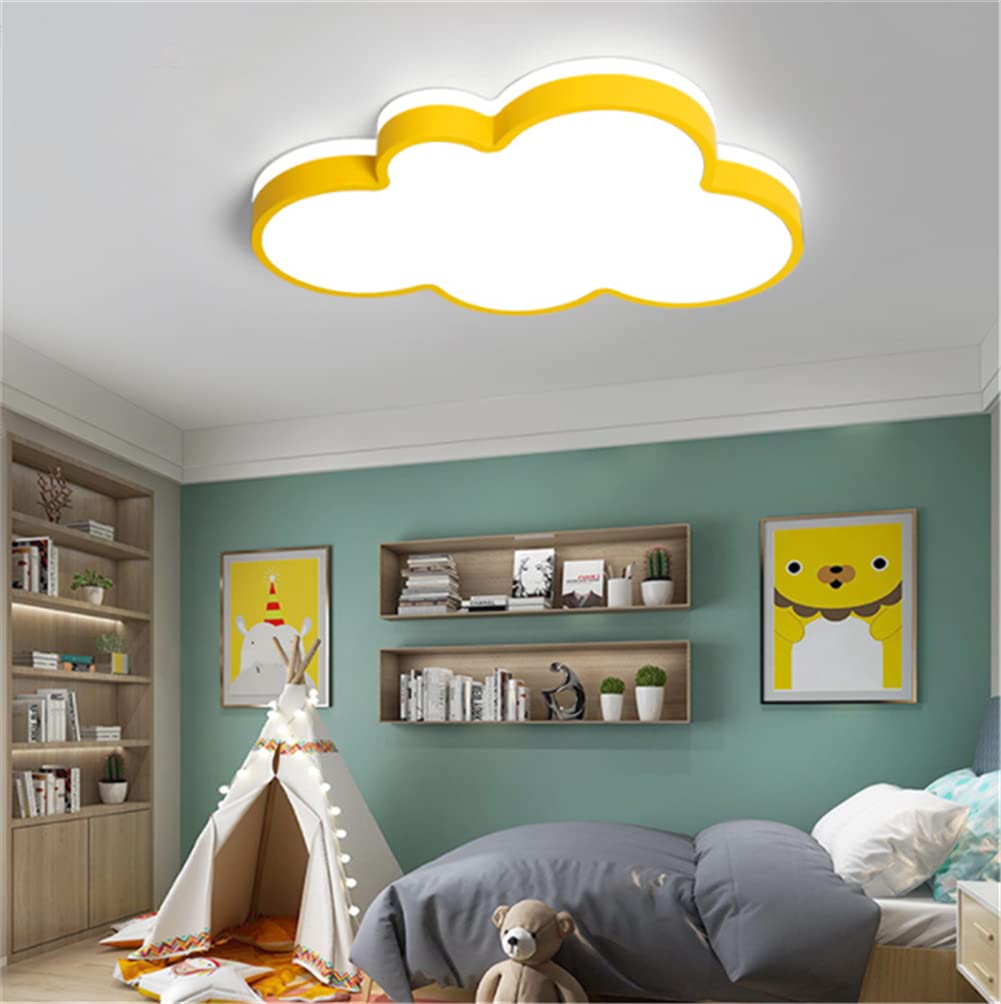 Kid’s Room LED Ceiling Lamp Creative Cloud Shape Flush Mount Ceiling Light Fixture Cartoon Acrylic Close to Ceiling Chandelier Lighting for Children Room Kid’s Bedroom (Yellow,19’’W-White Light) 92(Y