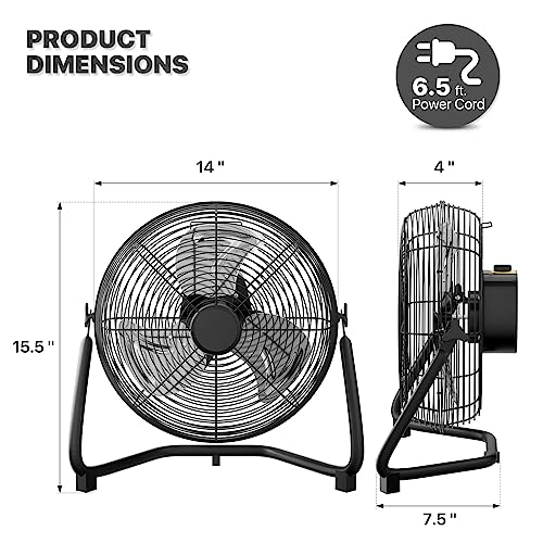 Mollie A56-FF-001-12-BK 14 Inch High Velocity Fan Heavy Duty Metal Industrial Floor Fan 3 Speed Adjustable Tilt Portable Quiet Air Circulator thumb #1