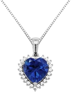 قلادة بدلاية على شكل قلب من الياقوت الازرق الفضة الاسترلينية مع سلسلة بطول 18 انش للنساء