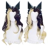 Coven Ahri Cosplay Wig Black Blond Gradient Mixed 80cm Long Curly Wavy Heat resistant Hair Side Part Halloween Party Wig