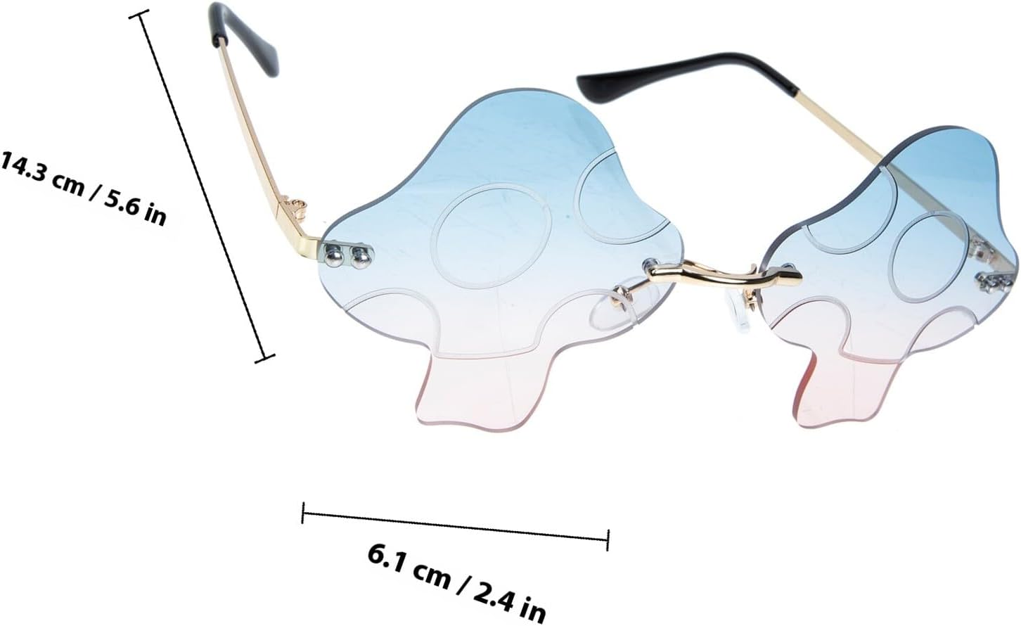 VALICLUD Frameless Mushroom Shape Sunglasses for Women Men Party Glasses UV Protection Chic Irregular Rimless Eyewear with Gold Frame for Festivals and Social Events