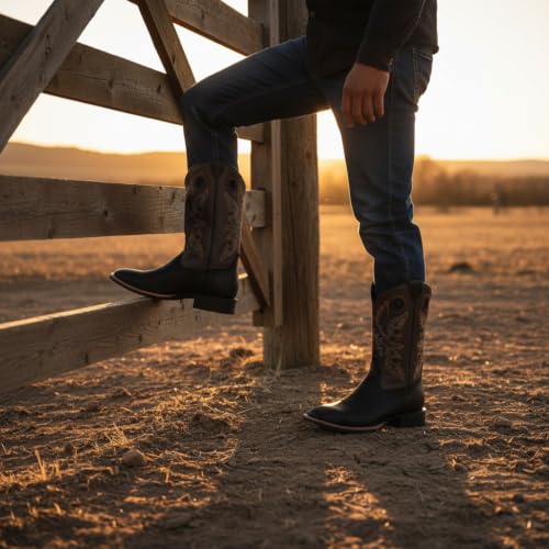 Image of SUREWAY Western Cowboy Boots for Men, Square Toe with Classic Embroidery