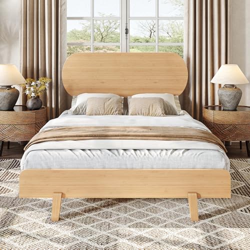 Image of Bellemave Full Size Bamboo Bed Frame with Headboard,Bamboo Platform Bed Frame Full Size with Rounded Headboard and Wood Slats,Easy Assembly,Natural