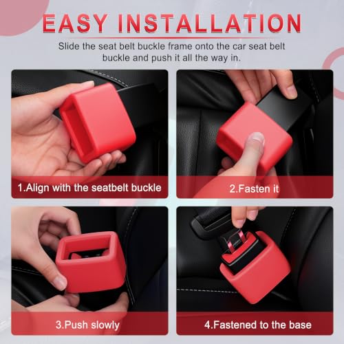 Image of Amiss 2PCS Seat Belt Buckle Holder, Universal Silicone Rear Seat Belt Booster & Fixer for Easy Access, Keeping Receptacle Upright, Car Accessories-Fits Most Cars, Glow In The Dark (Fluorescent Red)