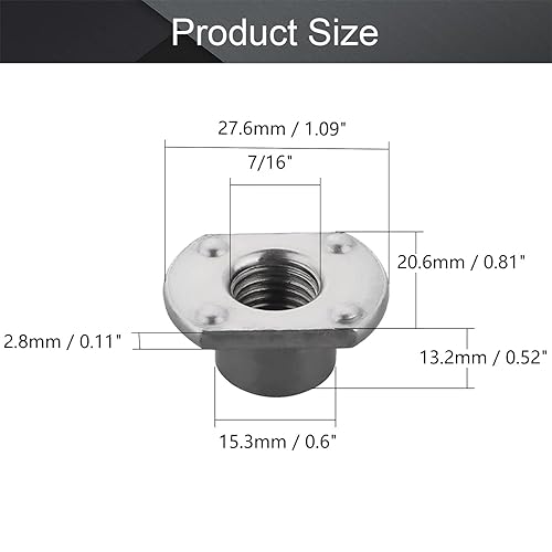 Miniatura 2 de MroMax Tuercas de soldadura cuadradas de acero al carbono, 10 Uds. 716-20, tono plateado