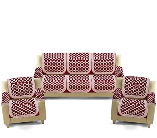 Image of NACIA Velvet Sofa Cover with Arm Covers Set of 5 Seater - Premium Sofa Covers 3 Seater and 2 Seater Full Cover Set for Couch Seat - Heavy Fabric Sofa Slip Back Protector, Maroon