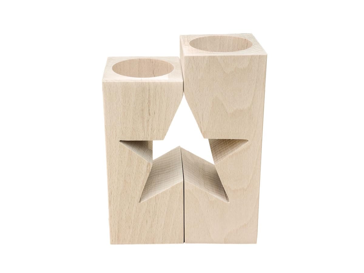 Wooden World Wooden Candlestick pair making up shape of STAR - Tea Light Holder STAR shape