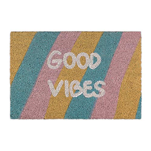 Relaxdays Fußmatte Kokos, Türvorleger Good Vibes, gestreift...