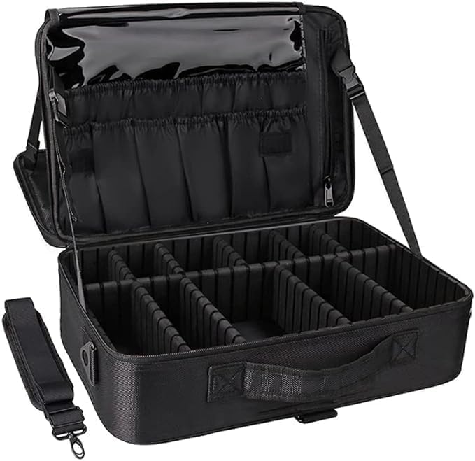 festive Large Capacity Makeup Case 3 Layers Cosmetic Organizer Brush bag Makeup Train Case Makeup Artist Box for Hair Curler Hair Straightener Brush Set and Cosmetics