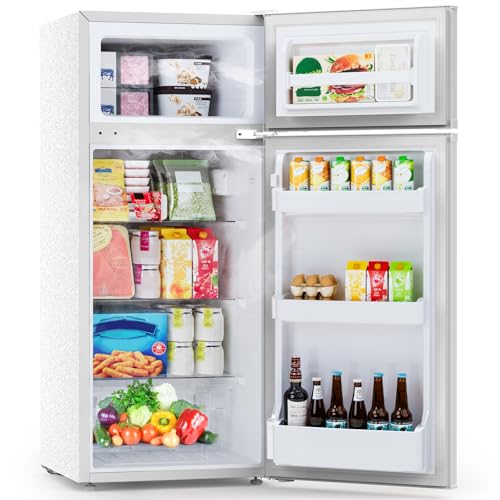 Image of Electactic 4.5 Cu.Ft Mini Fridge with Freezer, 2-Door Compact Refrigerator With 2 Removable Shelves, 3 Level Adjustable Thermostat, Quiet Efficient for Kitchen, Office, Dorm, Apartment-Classic White