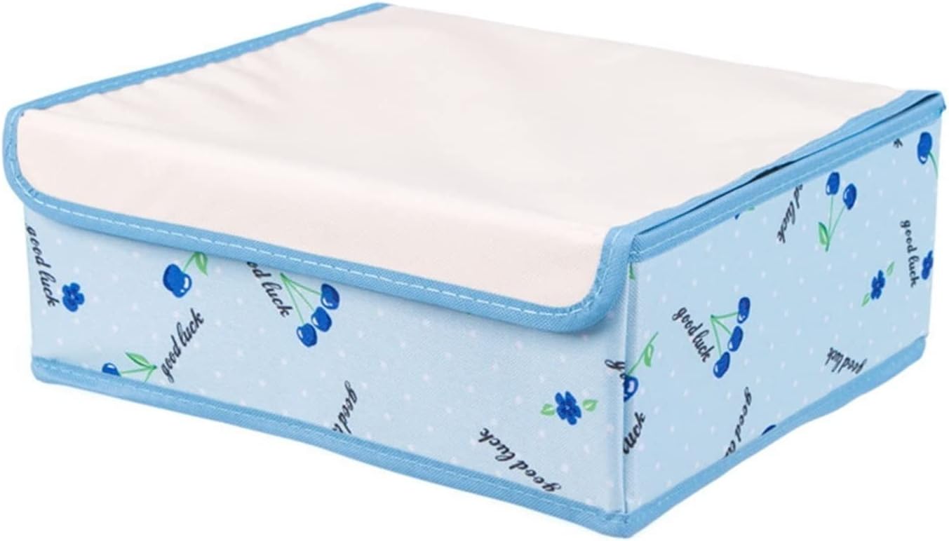 Luxula 13 Grid Foldable Underwear Storage Box Home Storage Kit Drawer Save Space Closet Organizers with Lid for Wardrobe (Blue - Cherry)