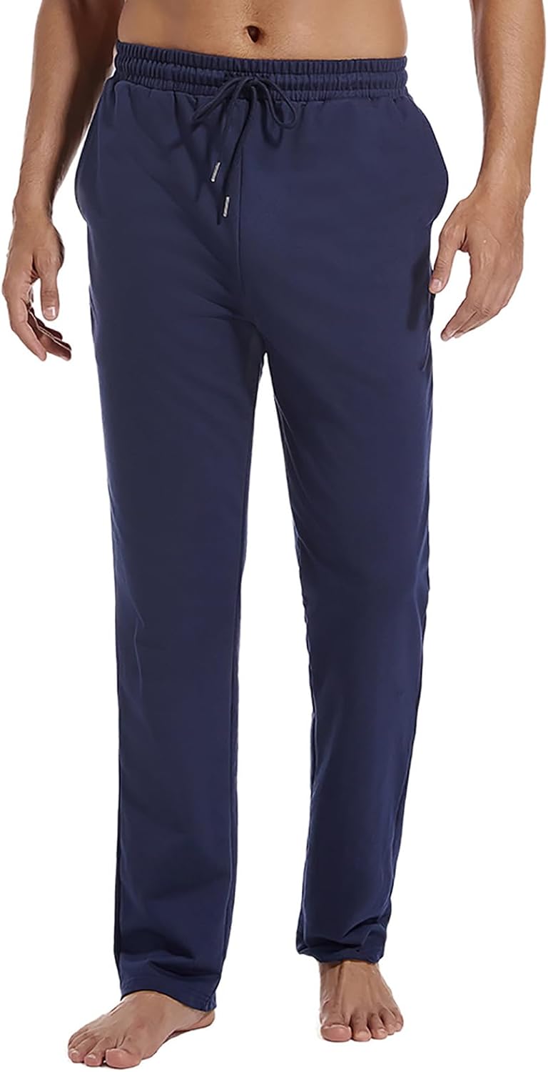 Mens Tall Cotton Yoga Sweatpants Open Bottom Lightweight Athletic Jogger Lounge Pants with Pocket - Image 6