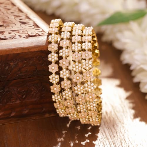 Image of Rubans Gold Plated Pearl Beaded Bangles Jewellery Gift for Women & Girls | Ethnic Wedding Traditional Bridal