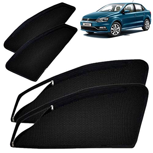 Image of Autofact Magnetic Car Sunshades Compatible with Volkswagen Ameo (Set of 4) - Easy Installation, UV Protection, Keeps Car Cool (Front 2 with Zippers for Easy Access, Rear 2 Without Zippers)
