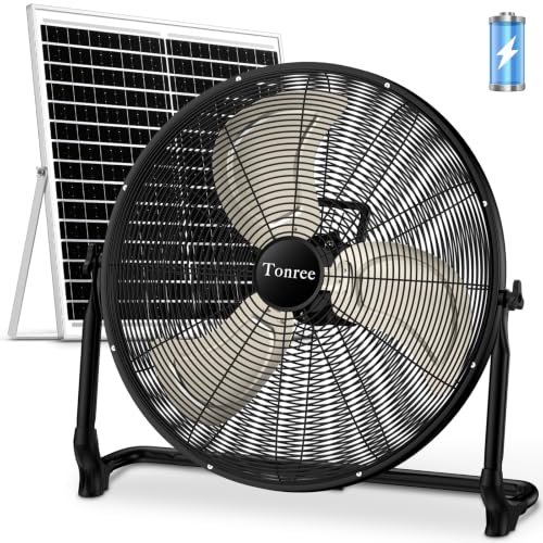 Image of Tonree 20" Large Solar Fan, Portable Battery Operated Floor Fan, 50W Rechargeable Solar Powered Wireless Camping Fan Outdoor, Waterproof, Hi-airflow, Cordless, for Outside Home Garage Gym Patio Travel