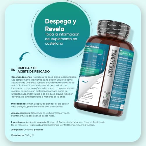 Miniatura 5 de Omega 3 2000mg - 240 Perlas De Aceite De Pescado 660mg Epa 440mg Dha - Ácidos Grasos De Omega 3 Para 4 Meses, Sin Ogm