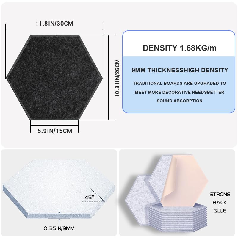12 Pack Hexagon Acoustic Panels 11.8