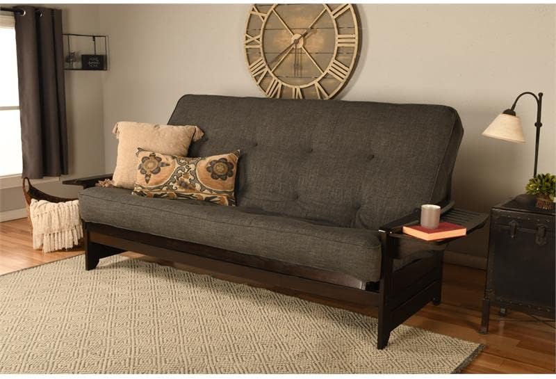 Kodiak Furniture Phoenix Queen-Size Espresso Wood Futon-Linen Charcoal Mattress