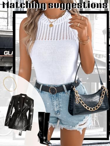 Image of ChiaoLezhee Women's Summer Knit Tank Tops, Racerback High Neck Lightweight Sweater Vest, Dressy Casual Outfits
