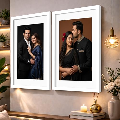 Image of Art Street Synthetic Document Large Size Wall Photo Frame, Set of 2 Big Frames For Wall Artwork, Certificates, Picture & Photographs Home Decor (18x24 Inch, Matted To: 12x18 Inch, White)