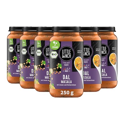 Little Lunch Bio Indisches Gemüsecurry mit Linsen | Dal Masala | Sauce für Reis | 100 Prozent Bio-Qualität | Vegan | Ohne zugesetzten Zucker | Laktosefrei | Keine künstlichen Zusätze | 6 x 250g