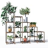 New England Stories Plant Stand for Indoor Outdoor Plant, 44'' Tall Wooden Plant Stands Shelf, 14 Potted Plant Holder Rack for Living Room Bedroom Window Patio Garden and Corner Balcony