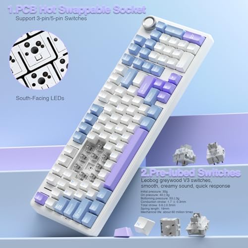 Image of AULA F99 Pro Wireless Mechanical Keyboard with Knob,Creamy Sound,Tri-Mode BT5.0 /USB-C /2.4GHz Hot Swappable Keyboard,Gasket Structure,RGB Backlit Computer Gaming Keyboards