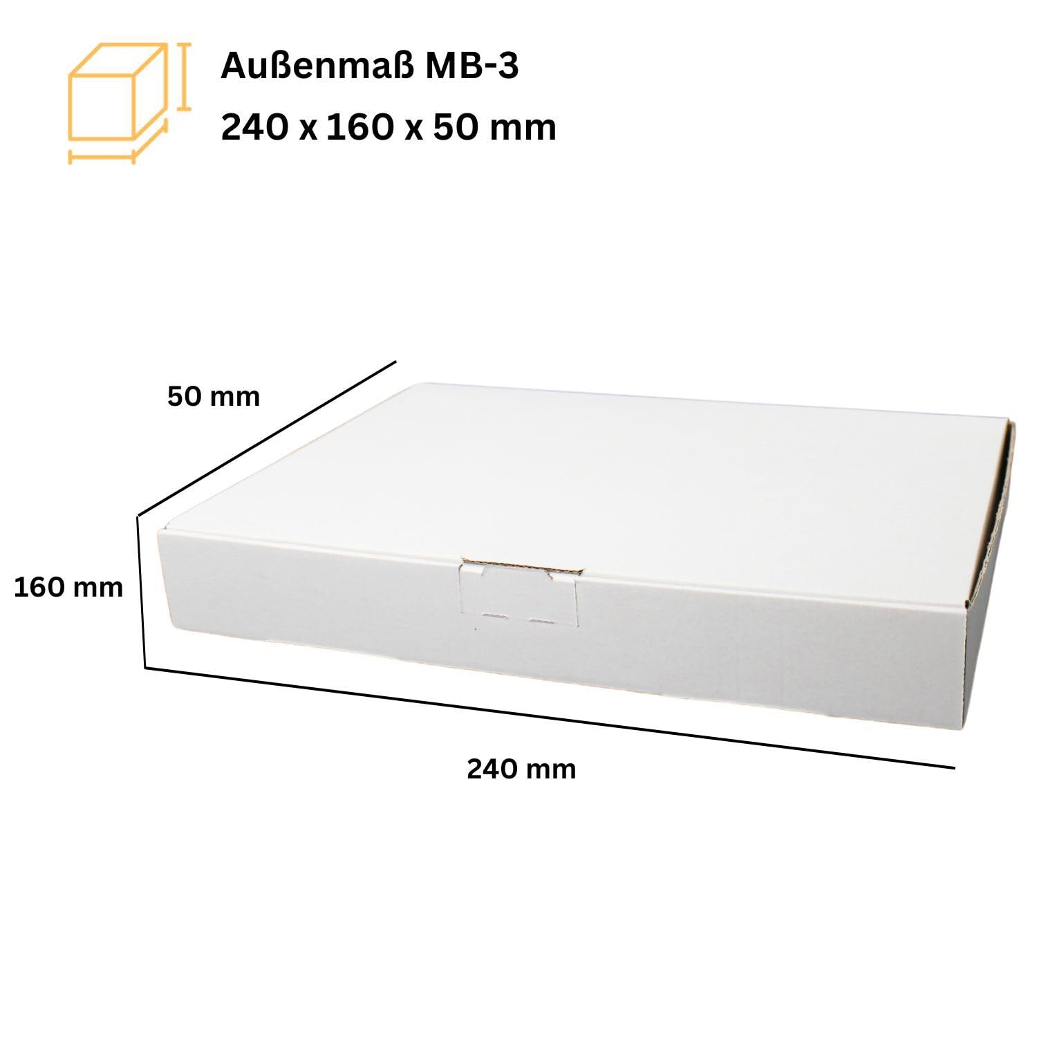 dimapax MB3 - Maxibriefkarton 240 x 160 x 50 mm | Weiss | 200 Stück Warensendung | Briefkarton | Karton | Kartonage | Versandkarton