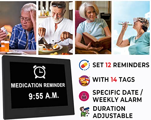 Shane 12 Alarms Dementia Clock With 5 Colors & Auto Dimmable, 8 Inch Calendar Clocks With Non-Abbreviated Date And Day For Vision Impaired, Elderly Alzheimers Clock, Memory Loss Clock #TOP5