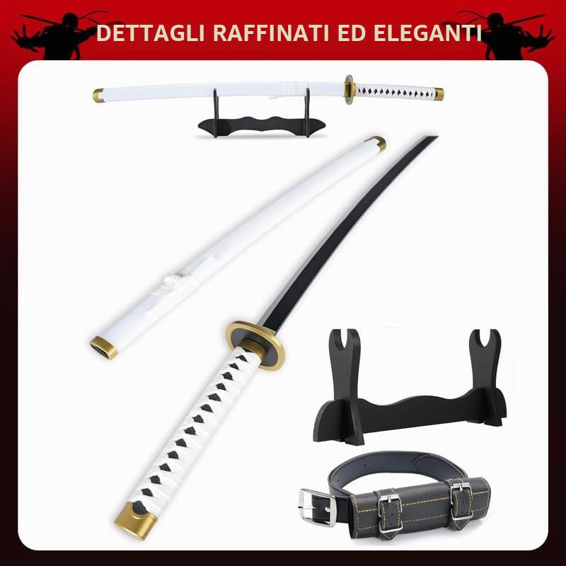Anime Ninja Spada di bambù Katana Guerriero Arma–40pollici(104 cm),con Cintura e Supporto,per Halloween,Festa a Tema Carnevale Festa in Maschera Cosplay
